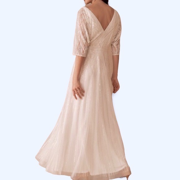 BHLDN Ellesmere Size 6 Ivory Allover Beaded Vintage Inspired V-neck Maxi Wedding - Picture 10 of 12